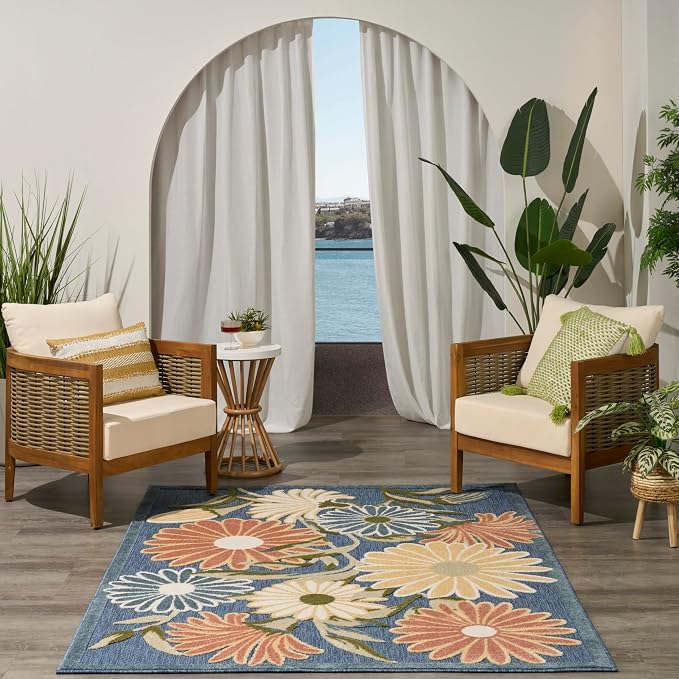 Nourison Home Aloha Blue Sage 3'6" x 5'6" Area Rug - Easy Clean, Non Shedding, Bed Room, Living Room, Dining Room, Kitchen (4' x 6')