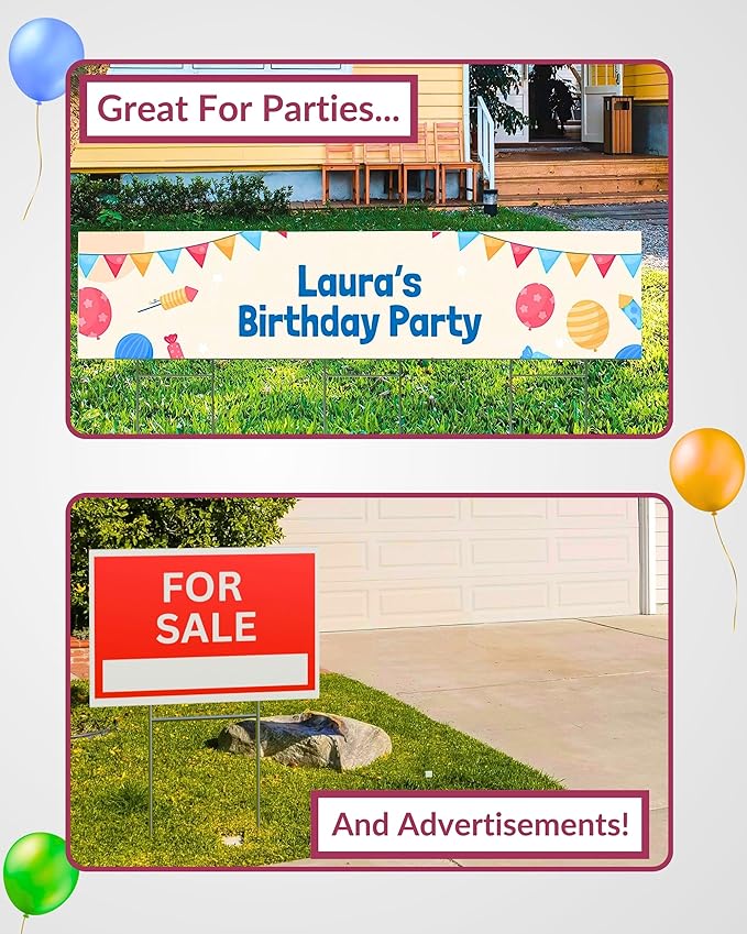 PartyPrints 20 Pack 18 x 12 White Blank Yard Signs with Metal Stakes, Waterproof Corrugated Plastic Signs for Rent, Sale, Party, Birthdays, DIY, Event, Advertising, Garden, Lawn Signs for Outside