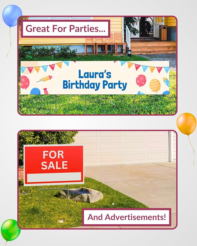 PartyPrints 60 Pack 18 x 12 White Blank Yard Signs with Metal Stakes, Waterproof Corrugated Plastic Signs for Rent, Sale, Party, Birthdays, DIY, Event, Advertising, Garden, Lawn Signs for Outside
