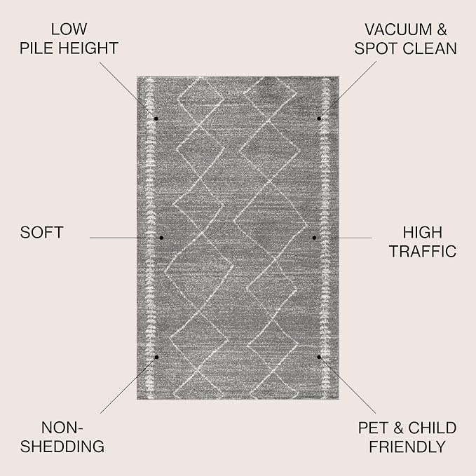 JONATHAN Y Zaina Moroccan Beni Souk Gray/Cream Indoor Area Rug, 8x10, Contemporary, Modern, Easy-Cleaning for Living Room, Bedroom, Kitchen, Pet Friendly, Non-Shedding (MOH203C-8)