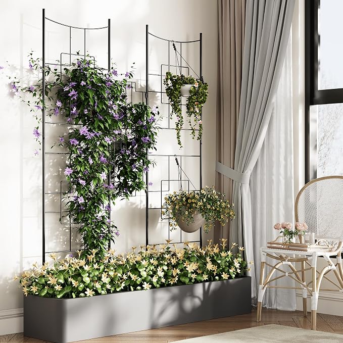 51" X 66" Metal Garden Trellises for Climbing Plants Outdoors, 5.5 FT Black Large Garden Arch Trellises for Roses, Vegetables Vines Flowers Support, Rustproof Privacy Screen Plant Support Frame