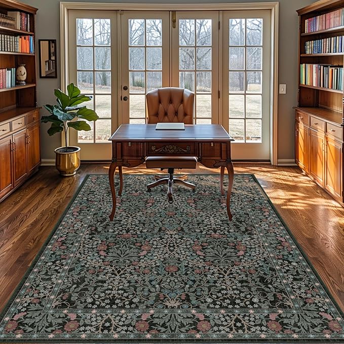 4x6 Area Rug for Bedroom Beside Rug, Laundry Room, Entryway, Kitchen, Washable Non-Slip Low Pile Ultra Soft Stain Resistant Carpet (Dark Green)
