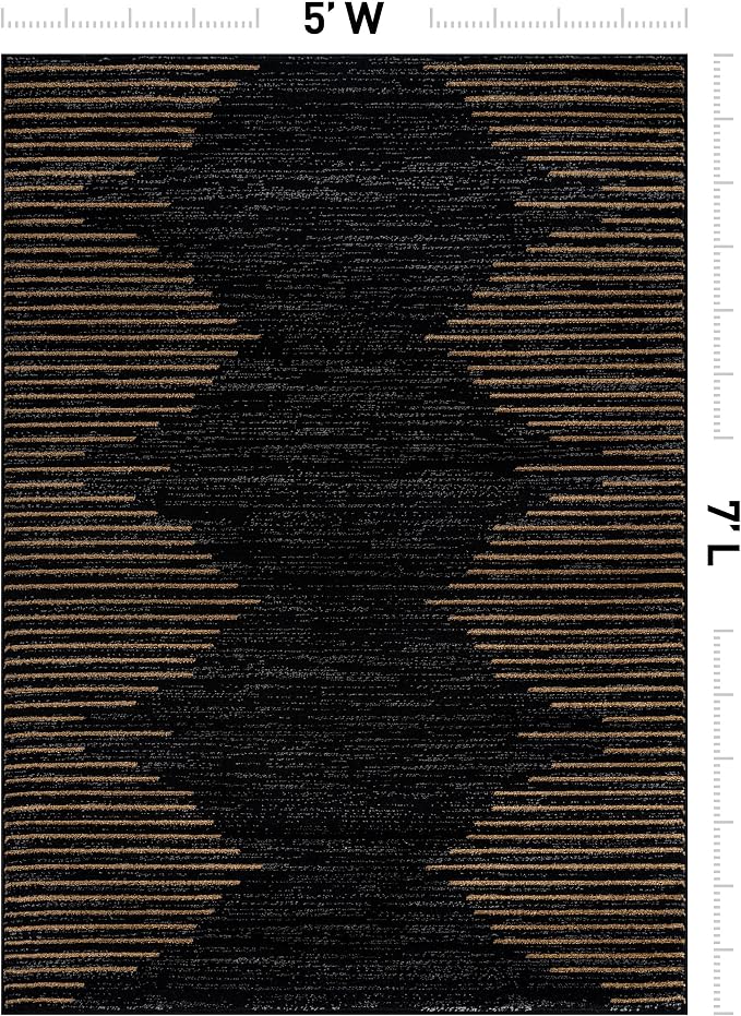 Rugshop Bohemian Stripe Stain Resistant High Traffic Area Rug Camel 5' x 7' | Rectangular, Size 5' x 7', Living Room, Bedroom, Dining Room, Home Office, Kitchen, Entryway, Hallway, Nursery, Kids Room