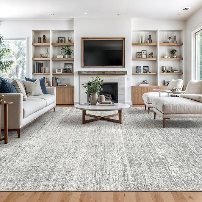 Valenrug 7x9 Area Rug Non Slip, Washable Area Rugs for Living Room, Grey | Soft Low Pile, Thin & Lighweight Carpet, Folable Stain Resistant Modern Indoor Floor Mat for Bedroom, Dining Room, Home Decor