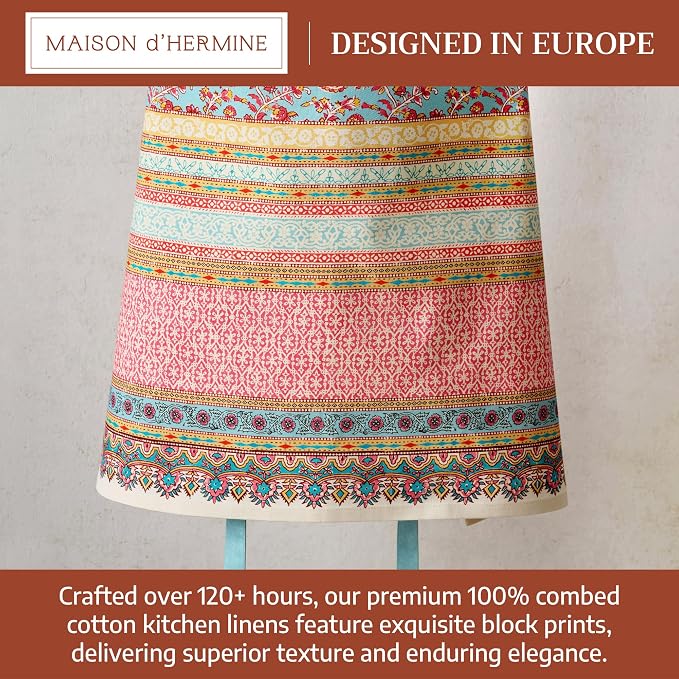 Maison d' Hermine Aprons for women with Pocket 100% Cotton (27.50"x31.50") | Adjustable Neck Strap & long ties Apron Men Chef Wedding Cooking Gardening Server Maid