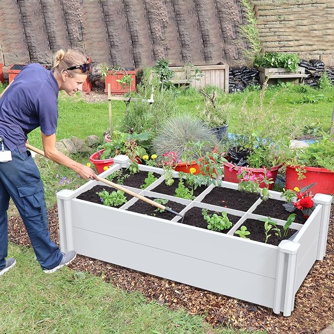 [Qikdesign] 45''x22.5'' Raised Garden Bed Kit | Planter Box Outdoor for Grow Vegetables Flowers Herbs | Easy Vinyl Plastic Garden Planter Box with Grow Grid-White