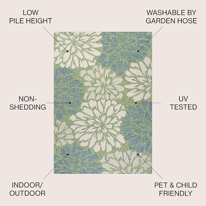 JONATHAN Y Floral Textured Weave Indoor Outdoor Area Rug 3X5 Cream/Green, Zinnia Modern for Backyard, Patio, Porch, Easy-Cleaning, High Traffic, Pet-Friendly, Non-Shedding (SMB110D-3)