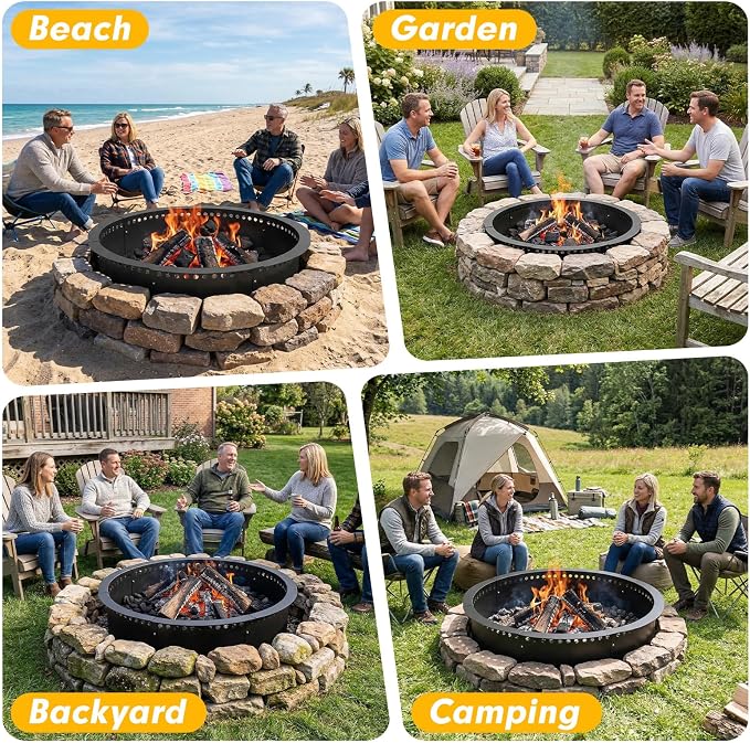 Smokeless Fire Pit Ring, 40 inch Outer/36 inch Inner Outside Fire Pit, Heavy Duty Large Solid Metal Steel Round Firepit Rim Insert for Outside Wood Burning, DIY Campfire Ring