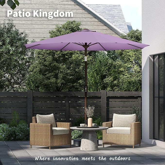PatioKingdom 11FT Patio Umbrella,Outdoor Umbrella with Push Button Tilt and Crank,Market Table Umbrella with 8 Sturdy Fiberglass Ribs UV Protection (Taro Purple, 11FT)