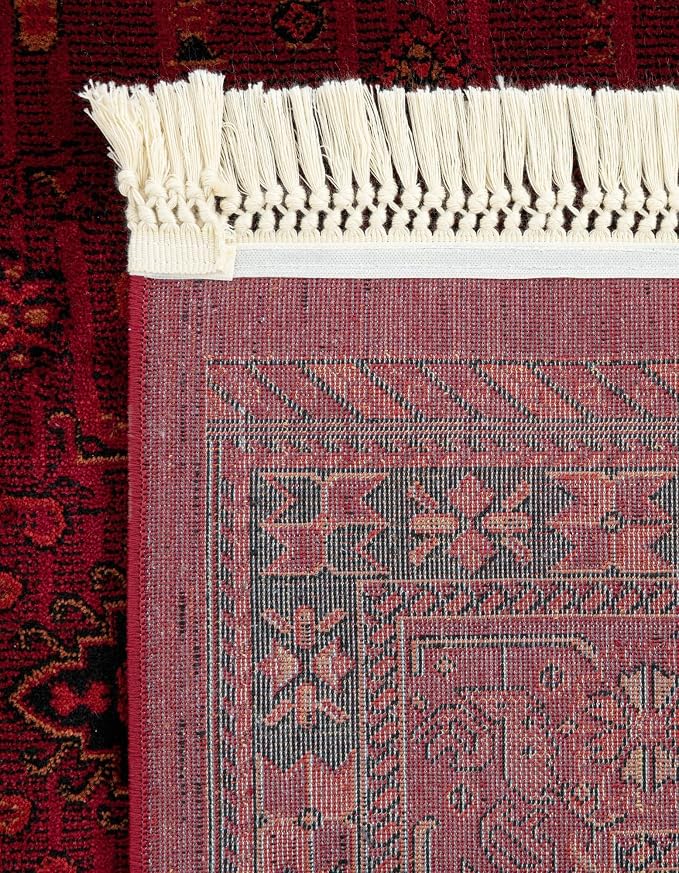 Unique Loom Tekke Collection Area Rug - Sheibani (2' x 8' Runner Red/Black)