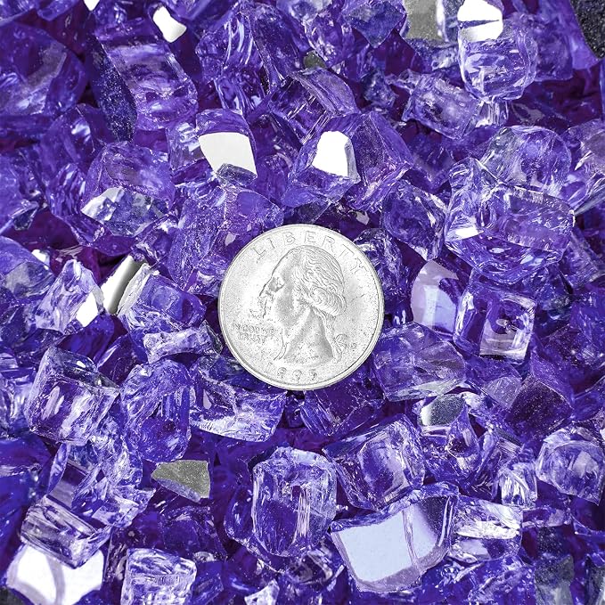 Onlyfire 10 lbs Fire Glass Rocks 1/2 Inch, Reflective Tempered Glass for Propane Fire Pit & Gas Fireplace, High Luster Firepit Glass Stones for Fire Table, Purple (Multicolor Options Available)