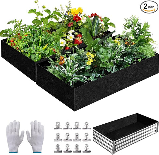 2 Sets 4 x 2 x 1 ft Raised Garden Bed Liner Bag, Breathable Grow Bed Fabric Liners with Clips and Gloves, Garden Box Non Woven Bag for Outdoor Plants Growth Keep Soil Isolation (No Garden Bed)