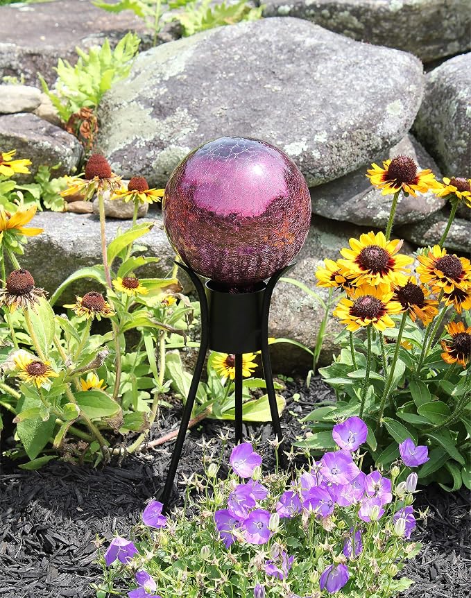 Achla Designs 6-Inch Crackle Gazing Globe Ball, Plum