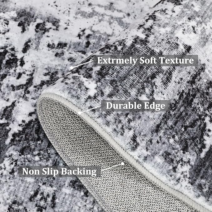 ROYHOME 9x12 Modern Abstract Accent Rug for Bedroom Office, Grey | Non Slip Stain Resistant Throw Rug Low Pile Machine Washable Indoor Floor Cover