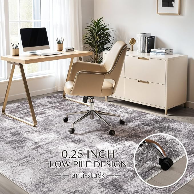 kakania Abstract 9x12 Area Rugs for Living Room: Washable Rugs Grey | Soft, Non-Slip, Low-Pile, Pet & Kid Friendly - Large Modern Home Decor Carpet for Bedroom/Dining Room/Office/Nursery