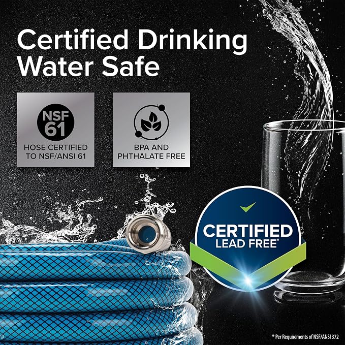 Camco TastePURE 50-Foot Premium Drinking Water Hose | Features a Heavy-Duty Reinforced PVC Construction, Machined Fittings with Strain Relief Ends, and has a 5/8-Inch Inside Diameter (21009)