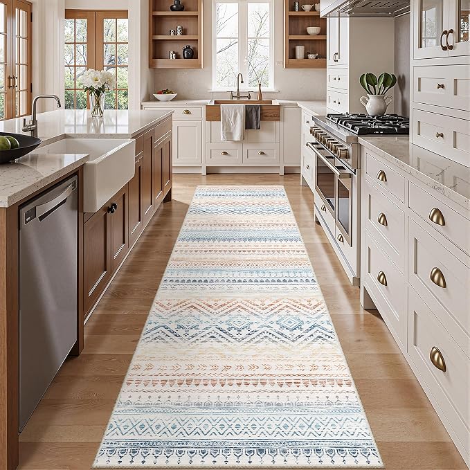 Miukiki Hallway 2x8 Runner Rug Washable Non Slip Kitchen Rug Multi | Soft Low Pile Long Floor Runner for Entryway Bedroom Laundry Room, Indoor Foldable Carpet with Rubber Backing 2'x8'