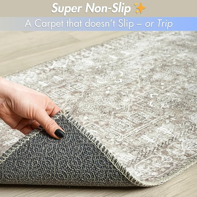 Sacred Artisans Farmhouse 5x7 Area Rug for Living Room, Dining Room and Office | Washable, Non Slip, Pet Friendly and Low Pile (Stone, 5' x 7')