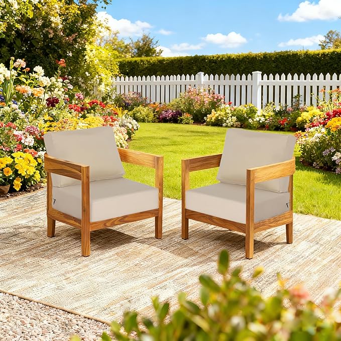 Sunbrella Outdoor Patio Chair Cushions Set, 23.5"x27" Outdoor Deep Seat Patio Cushions Set of 2,Water-Resistant Weather Resistant with YKK Zippers,Sunbrella Canvas Antique Beige