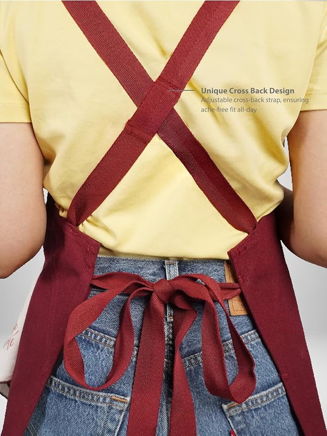 100% Cotton Kitchen Apron with 2 Pockets – Adjustable Chef Apron for Cooking Baking BBQ – Unisex Apron