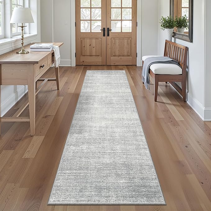 Valenrug 2x6 Runner Rug Non Slip, Washable Rug Runners for Hallways, Grey | Soft Low Pile, Thin & Lighweight Carpet, Folable Stain Resistant Modern Indoor 6ft Floor Mat for Living Room,Bedroom,Kitchen