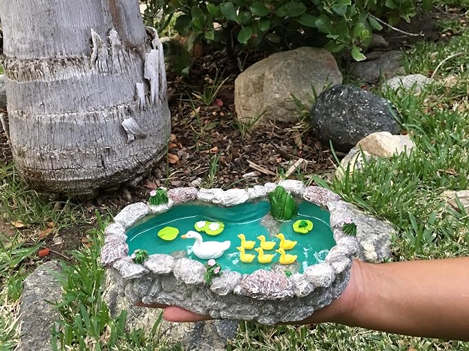 GlitZGlam Duck Pond -Mother and Ducklings! A Miniature Duck Pond for a Miniature Fairy Garden and Miniature Garden Accessories
