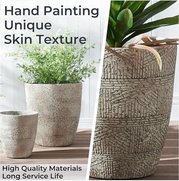 Wallowa 17.7"+13.8"+9.8" Dia Round Concrete Planter Set of 3, Large Indoor Outdoor Planter, Flower Pots with Drainage Holes and Sealing Plug for Garden, Patio, Home, Office Weathered Concrete Gray