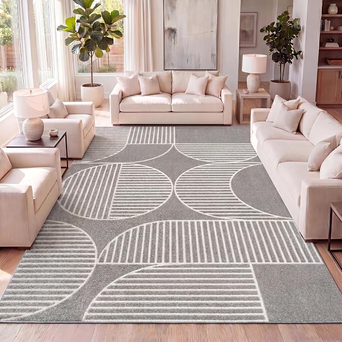 JONATHAN Y Nordby High-Low Arch Striped Gray/Cream Indoor/Outdoor Area Rug, 5x8, Contemporary, Bohemian, Transitional for Bedroom,Kitchen,Living Room,Non Shedding (SCN104C-5)