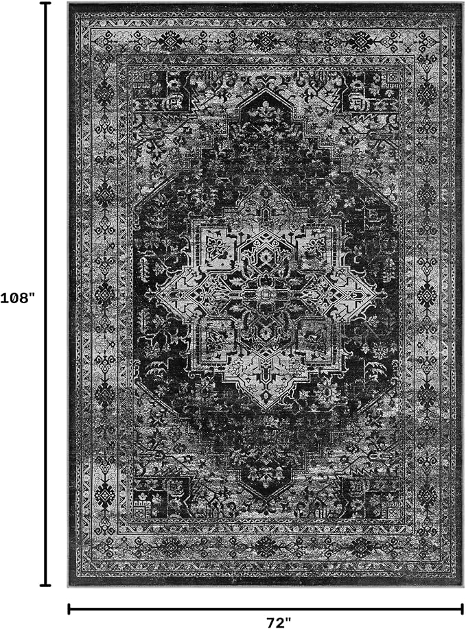 UERMEI 6x9 Area Rug Living Room Rugs - Washable Vintage Soft Large Rug Indoor Floor No Slip Rug Carpet for Bedroom Farmhouse Under Dining Table Home Office Decor - Black