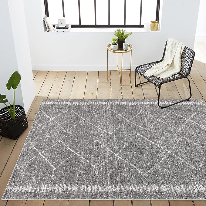 JONATHAN Y Zaina Moroccan Beni Souk Gray/Cream Indoor Area Rug, 8x10, Contemporary, Modern, Easy-Cleaning for Living Room, Bedroom, Kitchen, Pet Friendly, Non-Shedding (MOH203C-8)