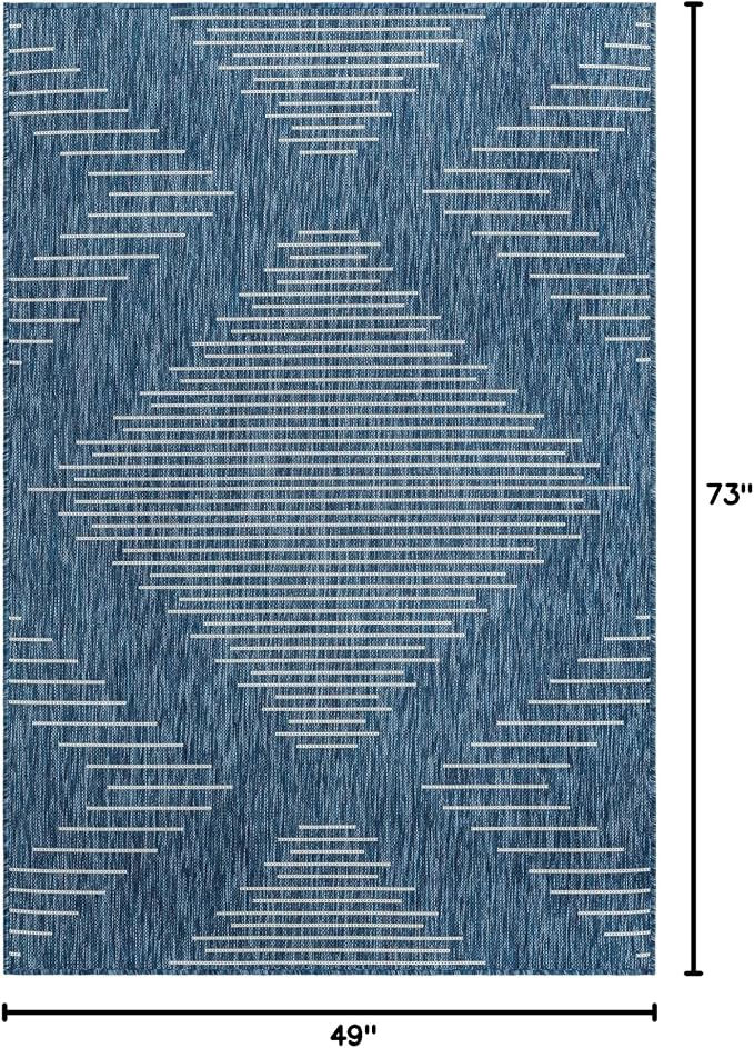 Unique Loom Outdoor Modern Collection Area Rug - Tambor (4' 1" x 6' 1" Rectangle, Blue/ Ivory)