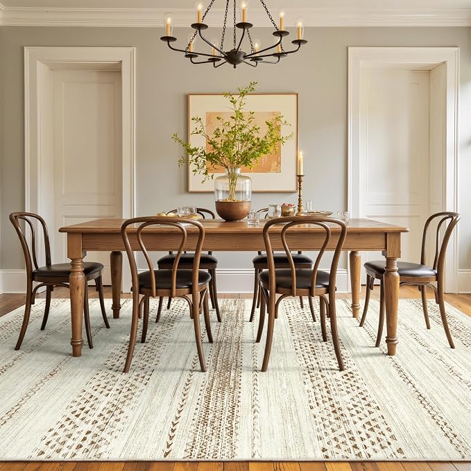 Miukiki 6x9 Area Rug Washable Non Slip Rug for Living Room Brown | Soft Low Pile Washable Area Rug Bedroom Dining Room, Stain Resistant Carpet with Easy Care Design 6'x9'
