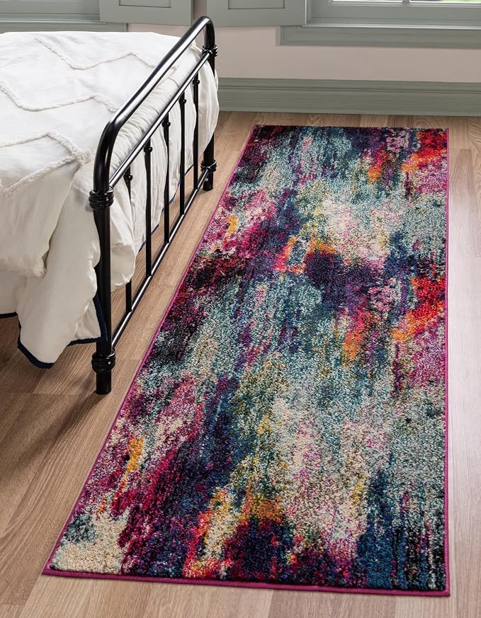 Unique Loom Chromatic Collection Modern Colorful & Vibrant Abstract Area Rug For Any Home Décor (2' 2 x 6' 7 Runner, Multi/ Light Blue)