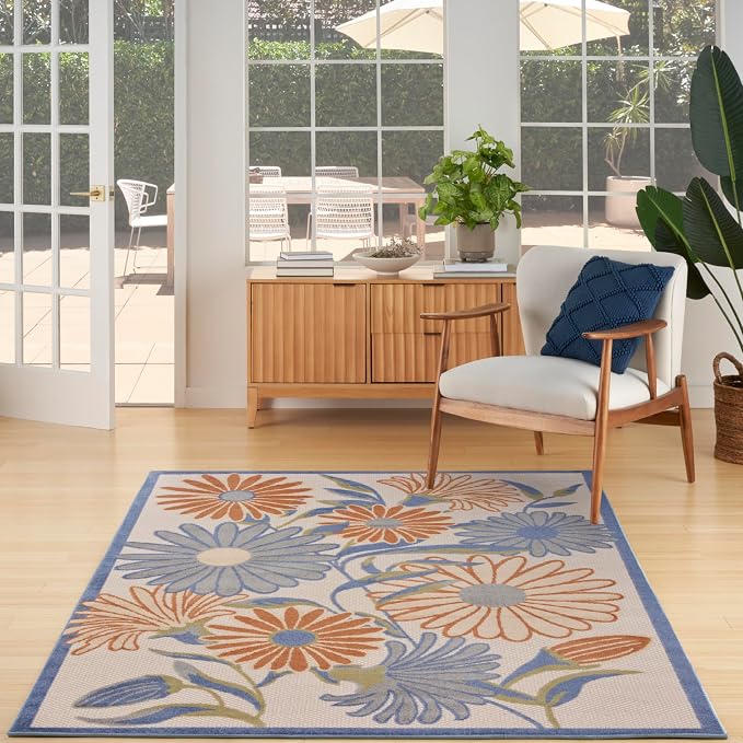 Nourison Home Aloha Beige Multicolor 5'3" x 7'5" Area Rug - Easy Clean, Non Shedding, Bed Room, Living Room, Dining Room, Kitchen (5' x 8')