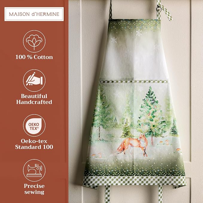 Maison d' Hermine Aprons for women with Pocket 100% Cotton (27.50"x31.50") | Adjustable Neck Strap & long ties Apron Men Chef Wedding Cooking Gardening Server Maid