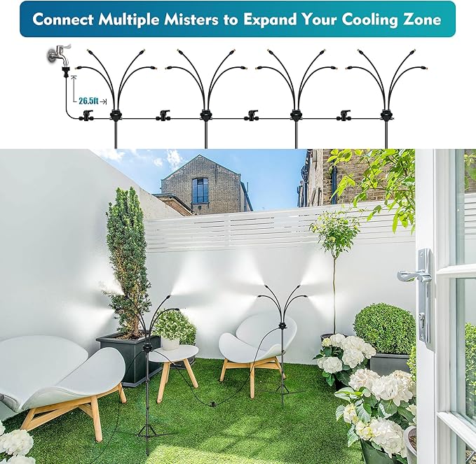 Standing Misters for Outside Patio, Adjustable Height 5.3 FT Stand Misting System for Cooling Outdoor, Portable Stand Mister for Water Mist Playing, Patio Cooling, Backyard, Porch (Black)