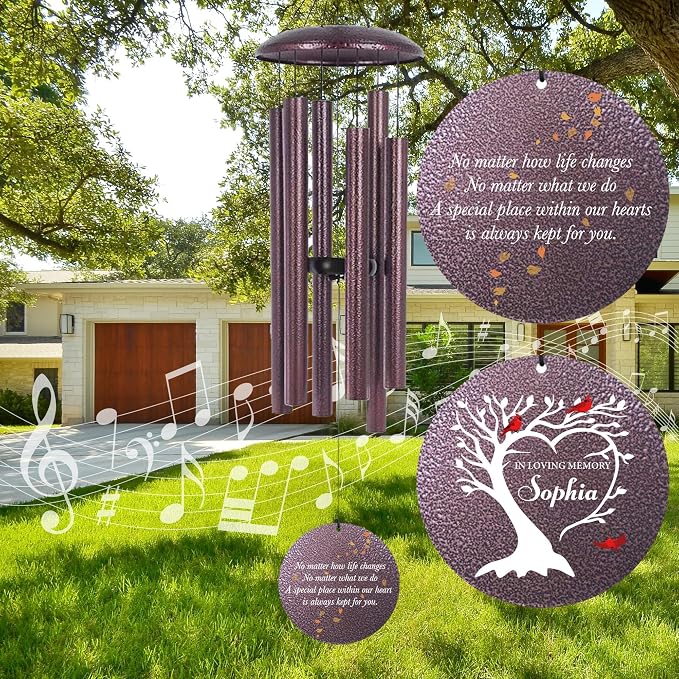 Personalized Cardinal Sympathy Wind Chimes, Deep Tone 30/36/45 inch Wind Chimes Sympathy Gifts for Loss of Loved One, in Loving Memory Windchimes for Loved Ones Lost, Garden Decor, Produced in Texas