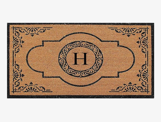A1 Home Collections First Impression Hand Crafted Abrilina Entry Coir Monogrammed Double Doormat, 72" L x 36" W, X-Large