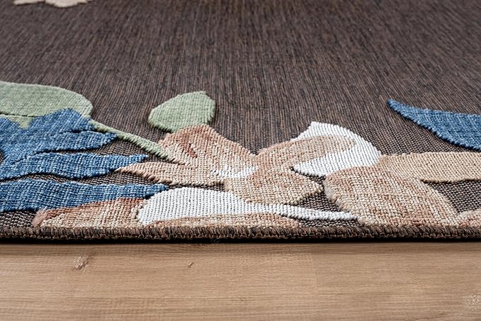 Outdoor Rug 9x12 Washable Area Rugs Indoor Outdoor Carpets Brown Border Floral Non Shedding Waterproof Easy Clean Patio Deck Porch Living Room Bedroom Garden RV (9 X 12 Brown)
