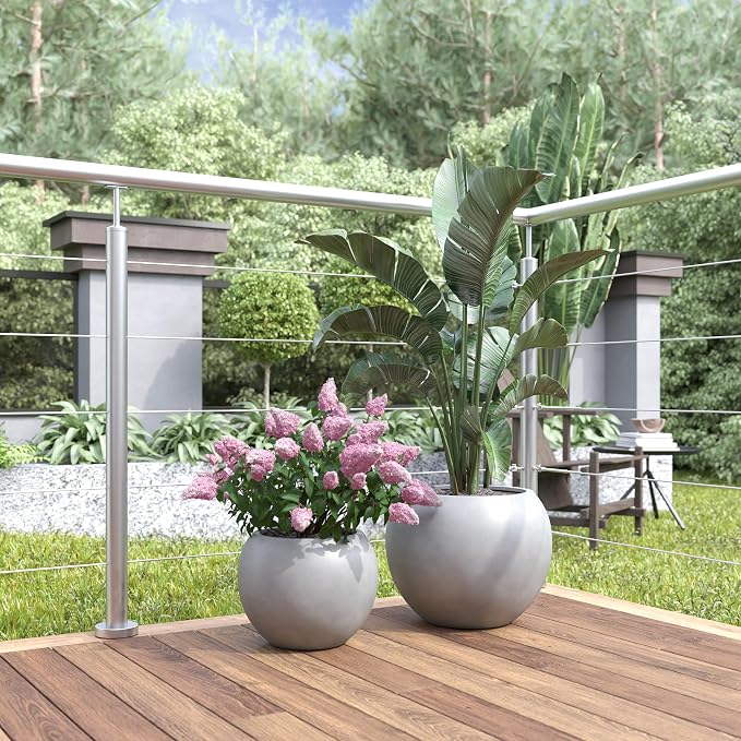 DTY Premium Mt Sherman Fiberstone Sphere Planter for Indoor Outdoor Use, Round Pot for Olive Tree, Lightweight, Smooth Finishes. 2 Extra Coco Mats. Gray, Small 12.6" D x 10'' H. 8.5” Pot Opening
