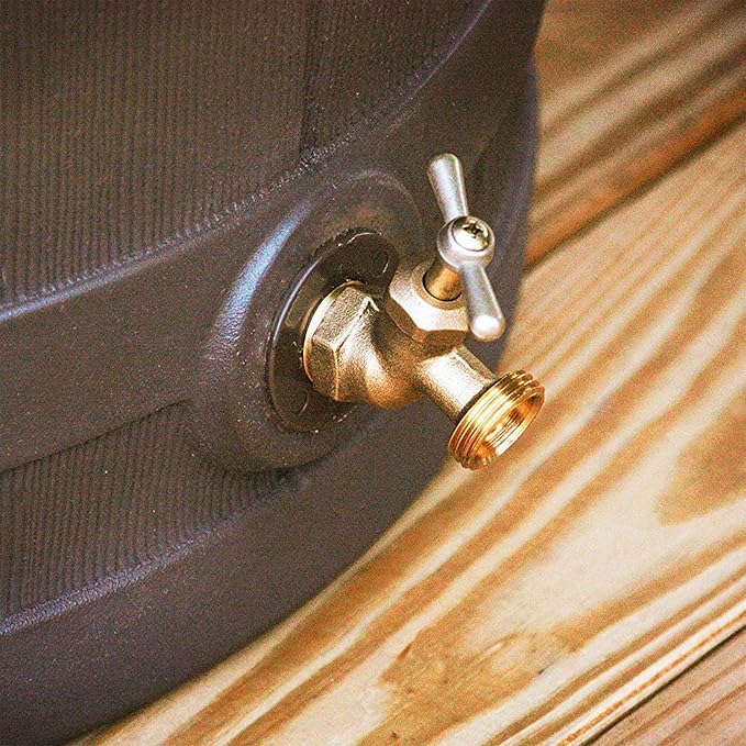 Good Ideas 50 Gallon Large Faux Wood Plastic Rain Water Barrel Collector with Brass Spigot for Rainwater Collection and Storage, Oak, 2 Pack