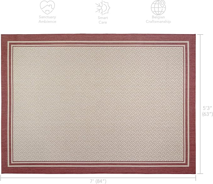 Gertmenian Indoor/Outdoor Flatweave Area Rug - 5x7 Standard, Stain & UV Resistant, Ideal For Deck, Patio, Poolside, Mudroom - Border, Red, 21360