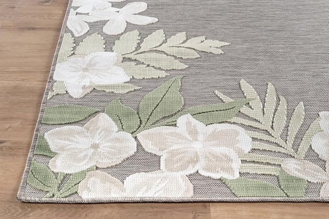 Outdoor Rug 6x9 Washable Area Rugs Indoor Outdoor Carpets Green Border Floral Non Shedding Waterproof Easy Clean Patio Deck Porch Living Room Bedroom Garden RV (6 X 9 Green)