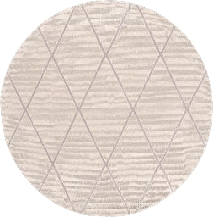 SAFAVIEH Revive Collection Area Rug - 6'7" Round, Beige, Trellis Design, Non-Shedding & Easy Care, Ideal for High Traffic Areas in Living Room, Bedroom (REV104B)