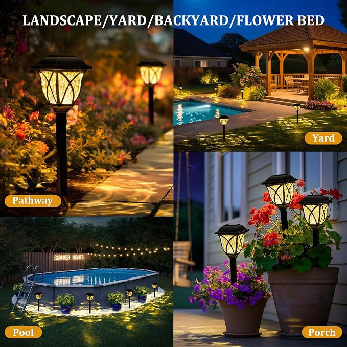 GIGALUMI 8 Pack Solar Lights Outdoor Waterproof, LED Solar Garden Lights, Outdoor Decorations, Garden Decor for Yard, Patio, Landscape, Planter, Walkway (Warm White)