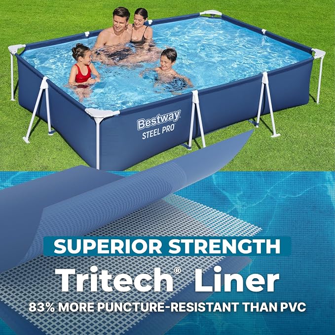 Bestway Steel Pro 9.8' x 6.6' x 26" Above Ground Pool, Rectangular Metal Frame Outdoor Swimming Pool Set with Filter Pump & Type I Cartridge, Blue
