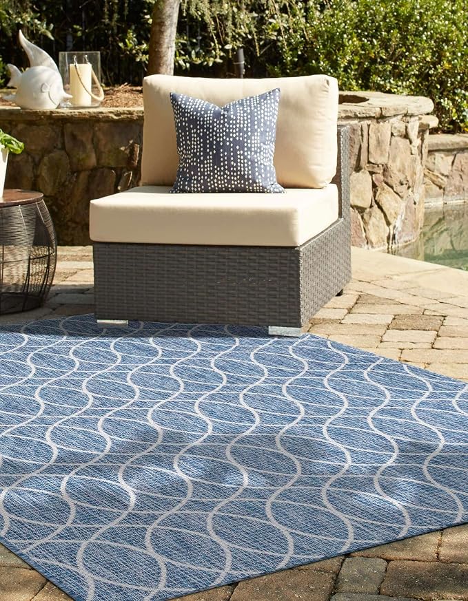 Unique Loom Outdoor Trellis Collection Area Rug - Gitter (3' 1" x 5' 3" Rectangle, Blue/ Ivory)