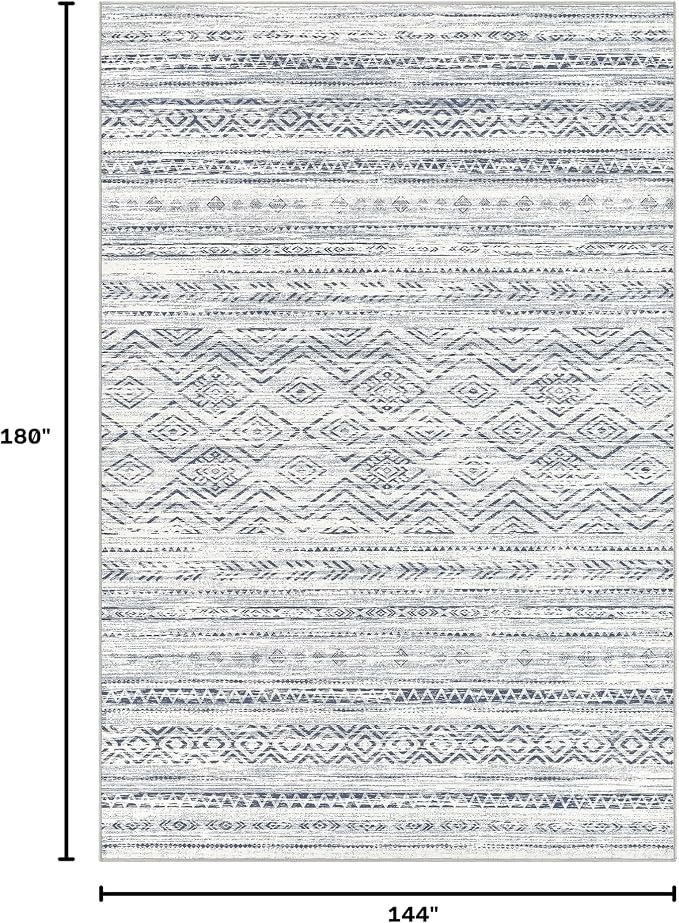 Tortania Area Rug Living Room Rugs- 12x15 Washable Large Soft Neutral Boho Moroccan Bohemian Farmhouse Rug Indoor Floor Carpet for Bedroom Under Dining Table Home Office Decor - Dark Blue