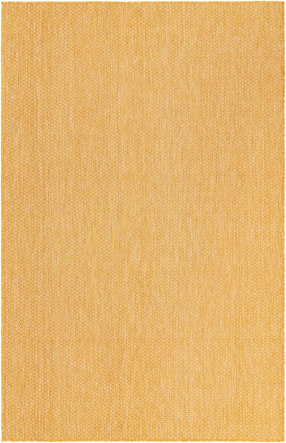 Unique Loom Collection Casual Transitional Solid Heathered Indoor/Outdoor Flatweave Area Rug (5' 3" x 8' Rectangle, Corn Harvest Yellow)