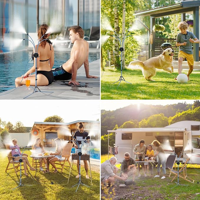Standing Misters for Outside Patio, Adjustable Height 5.3 FT Stand Misting System for Cooling Outdoor, Portable Water Mister for Mist Playing, Patio Cooling, Backyard, Porch, Sprinkler